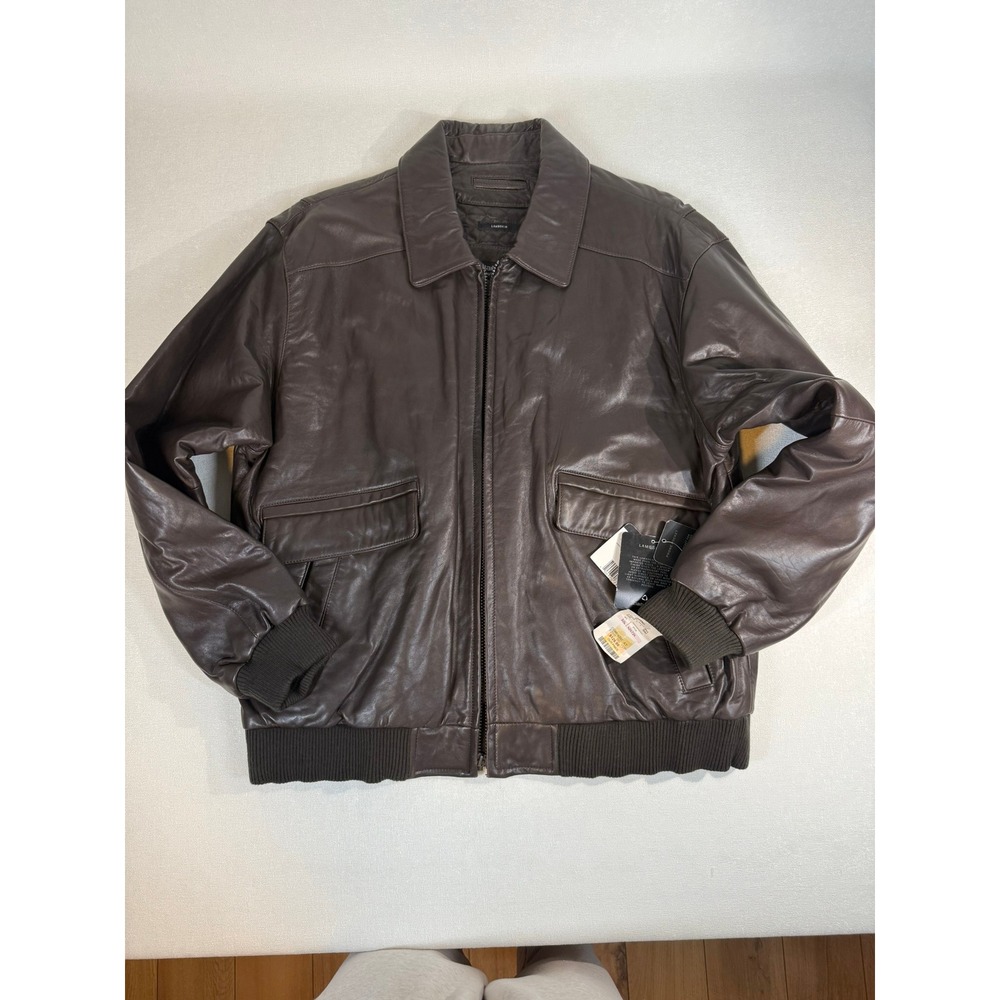 Claiborne Outerwear Mens XL Lambskin Leather Bomber Jacket Brown Quilted Lined